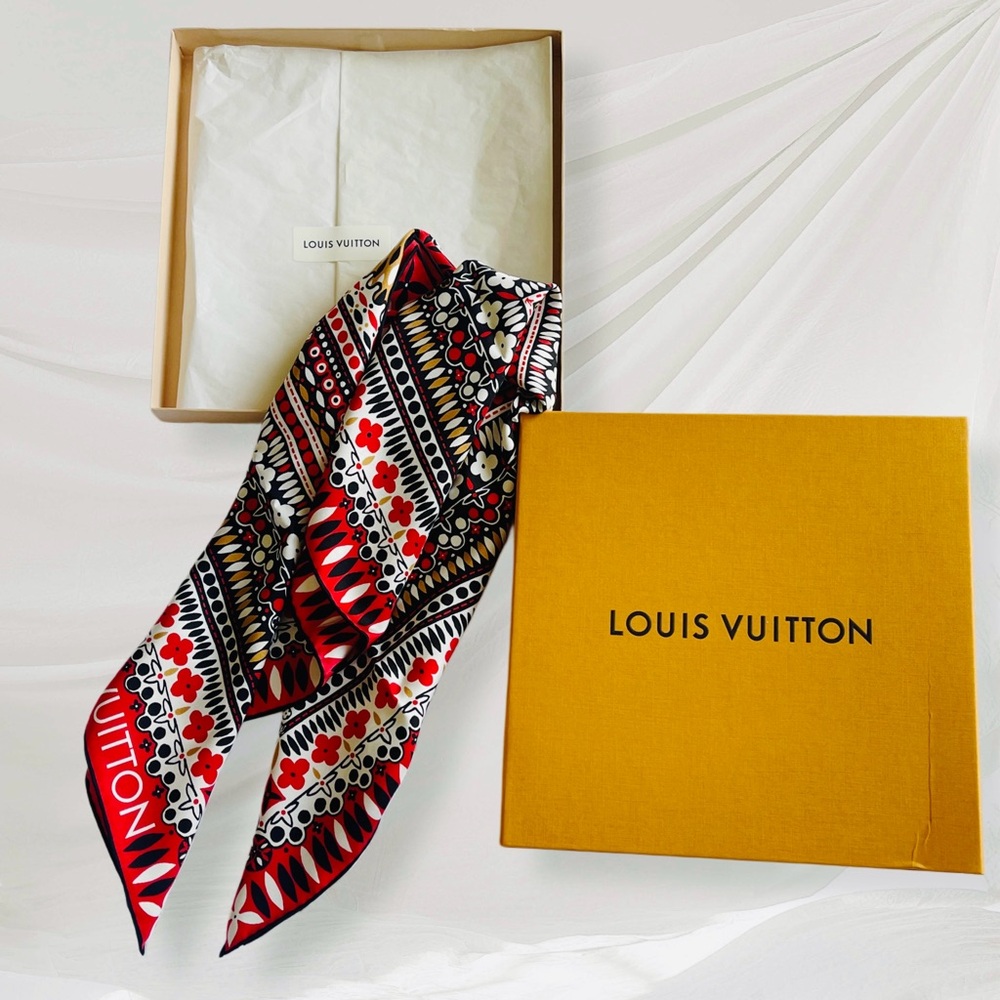 Louis Vuitton Cockscomb Chic Silk Scarf Red Black LV Rooster Lunar New Year